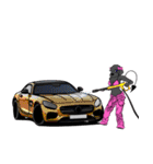 Customize Pink overalls were put on.Dog（個別スタンプ：16）