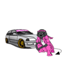 Customize Pink overalls were put on.Dog（個別スタンプ：26）