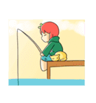 Apple boy and cat（個別スタンプ：13）