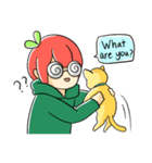 Apple boy and cat（個別スタンプ：31）