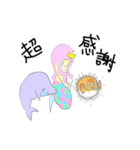 パステルカラーの人魚姫とイルカ（個別スタンプ：34）