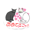 吹き出しに白ねこと黒猫。大きな文字（個別スタンプ：25）