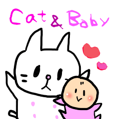 [LINEスタンプ] 子守り白ねこと赤ちゃん