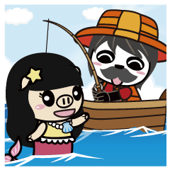 [LINEスタンプ] Fisherman Ponda and Little Permaid Piga