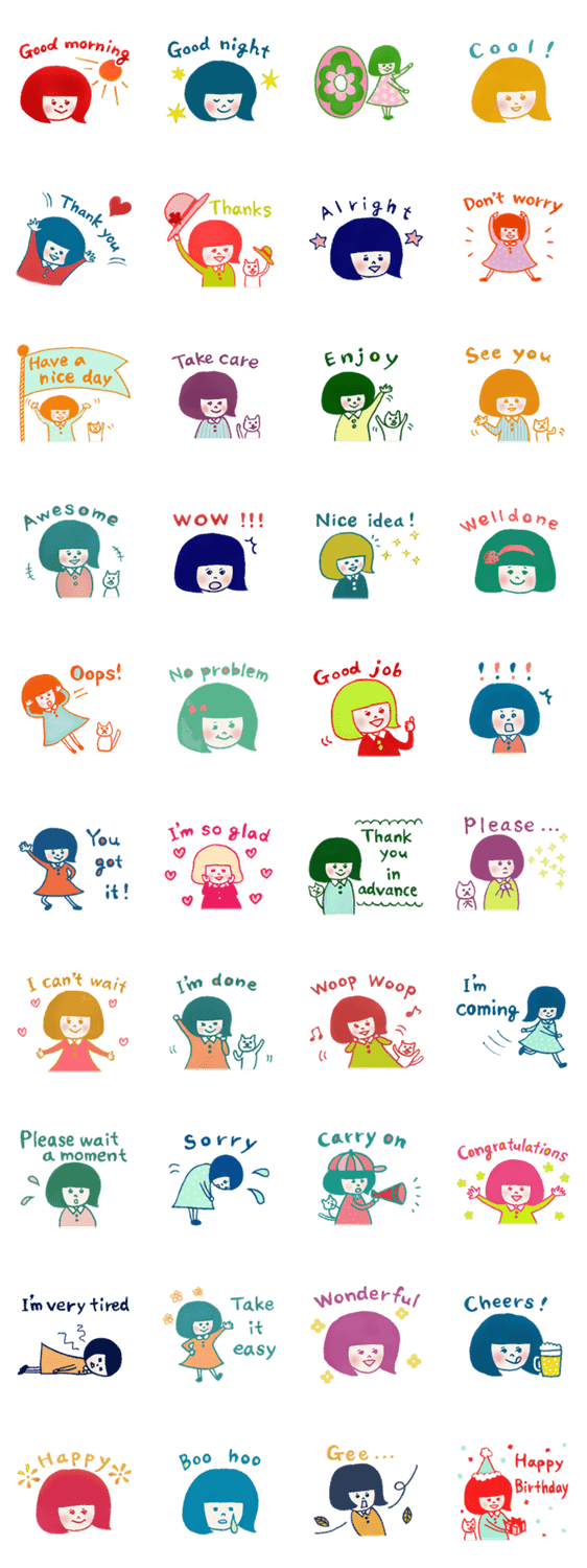 おかっぱ部5《英語編》ニーナのスタンプ詳細